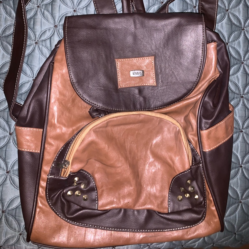 Brown/Tan Faux Leather Backpack